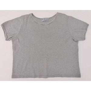 Vintage Coquette Gray & White Striped Short Sleeve Picot Lace Trim Cotton XL USA